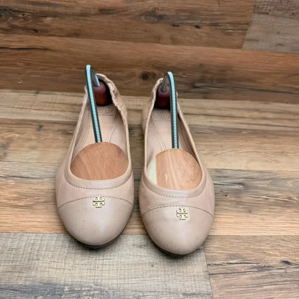 Tory Burch York size 8.5 Ballet Flat Mestico Saffiano Leather Camellia Pink